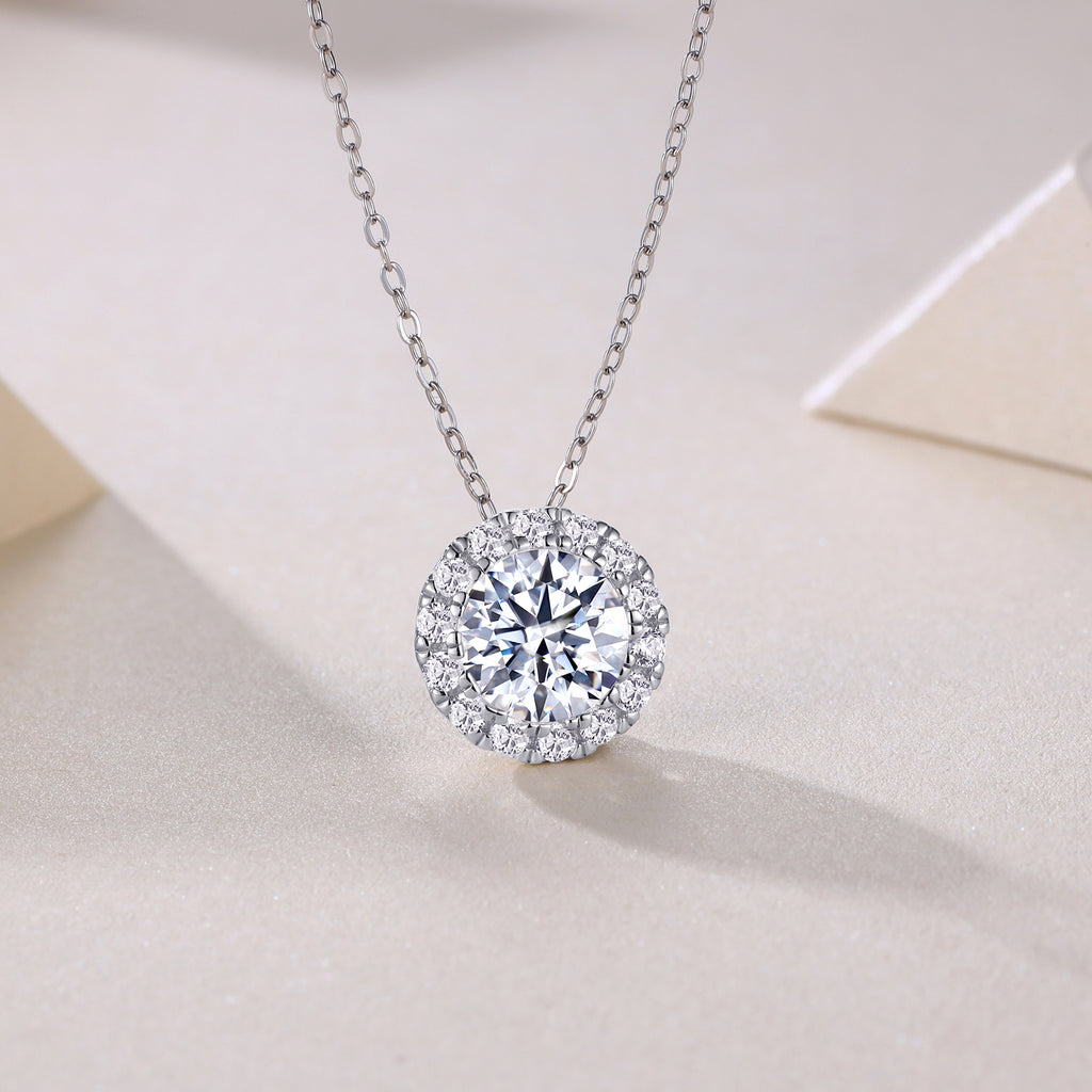 Celestial Halo Moissanite Pendant Necklace | 2-Carat S925 Sterling Silver