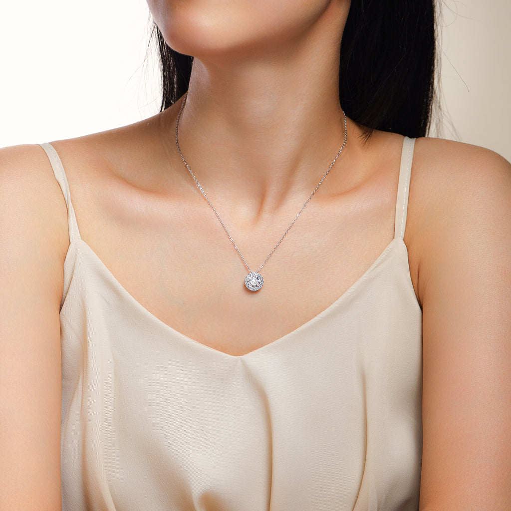 Celestial Halo Moissanite Pendant Necklace | 2-Carat S925 Sterling Silver