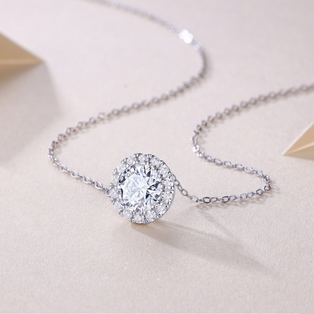 Celestial Halo Moissanite Pendant Necklace | 2-Carat S925 Sterling Silver