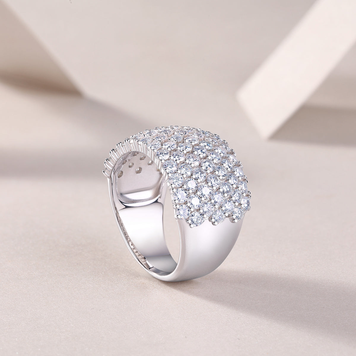 Luxury Ring Wide Diamond Moissanite Row